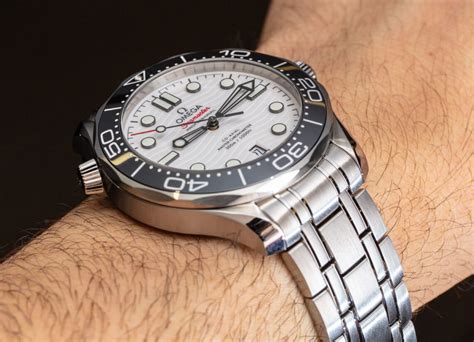 omega seamaster white on wrist